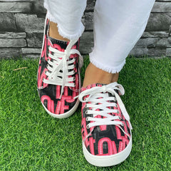 Red Letter Flat Shoes for Women Lightweight Breathable Casual Walking Shoes