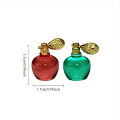 Miniature Red & Green Perfume Bottles with Golden Caps for Dollhouse Decor