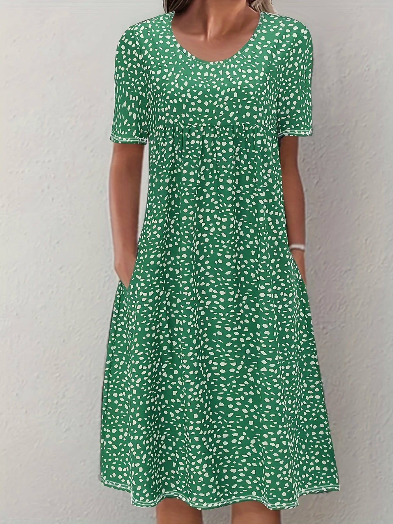 Boho Floral Print Dual Pockets Dress Short Sleeve Women's