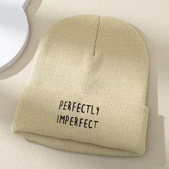 Perfectly Imperfect Embroidery Knit Cap Beanie Warm Winter Hat