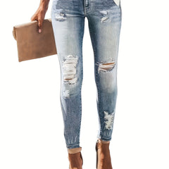 Ripped Skinny Jeans Slim Fit Distressed Slash Pockets Stretchy Denim
