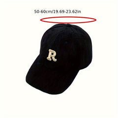 Corduroy R Letter Hat For Men Women Baseball Cap