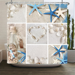 3pcs Starfish Shower Curtain & Bath Mat Set with Shell Ocean Beach Print