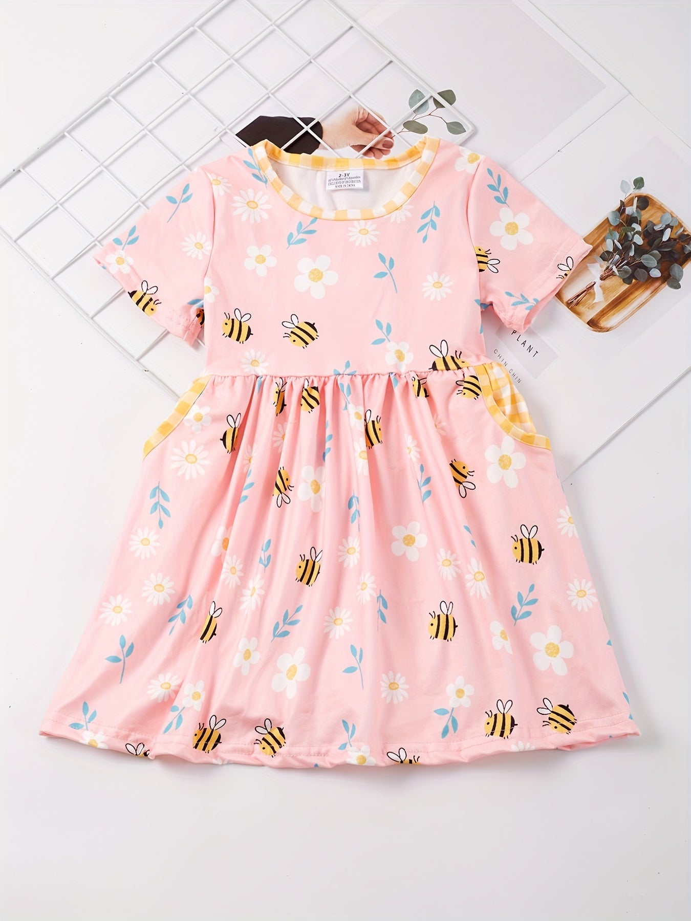 Toddler Girls Bee Floral Print Dress With Pocket