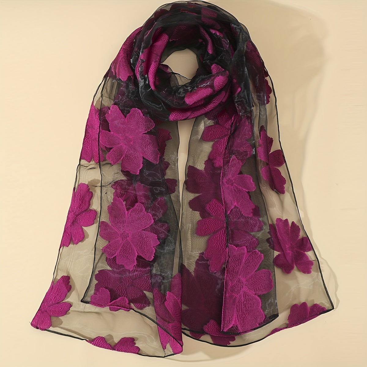 Flower Embroidery Scarf Solid Gauze Shawl Classic
