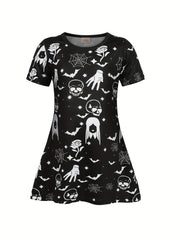 Girls Summer Dress Short Sleeve Mid length Dress Halloween Creative Printing