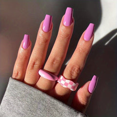 24Pcs Press On Nails Fake Square Medium False Nail Tips Glossy Manicure Set