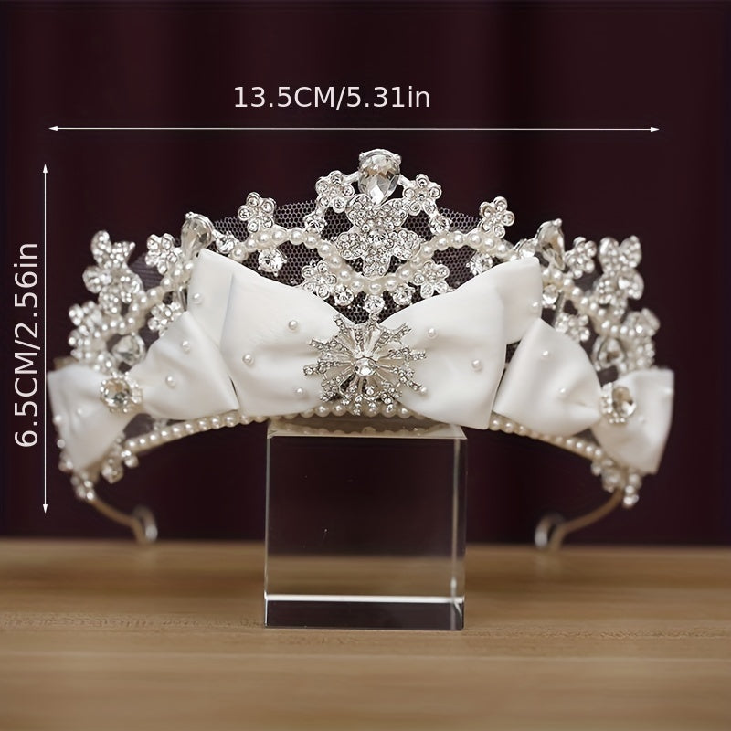 Bridal Rhinestone Pearl Headband Tiara Bow Wedding Hair Accessory