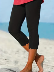Scallop Trim Skinny Capris Leggings for Women