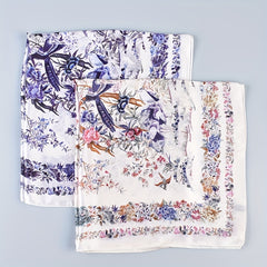 Floral Bird Print Silk Square Scarf Neckerchief