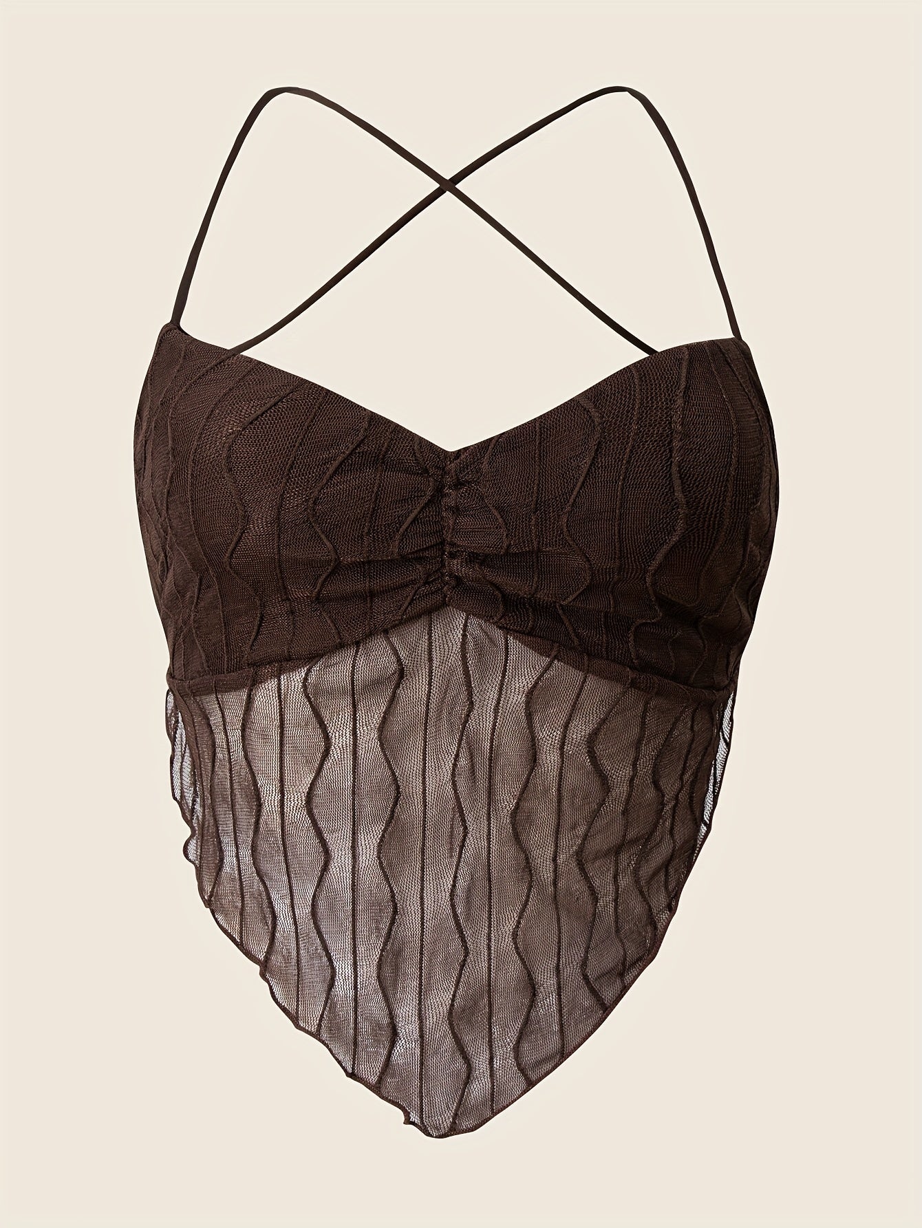 Mesh Stitching Cami Top Criss Cross Back Strappy Top