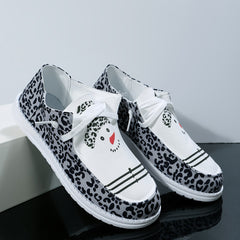 Christmas Snowman Cartoon & Leopard Pattern Canvas Shoes Lightweight Low Top Sne