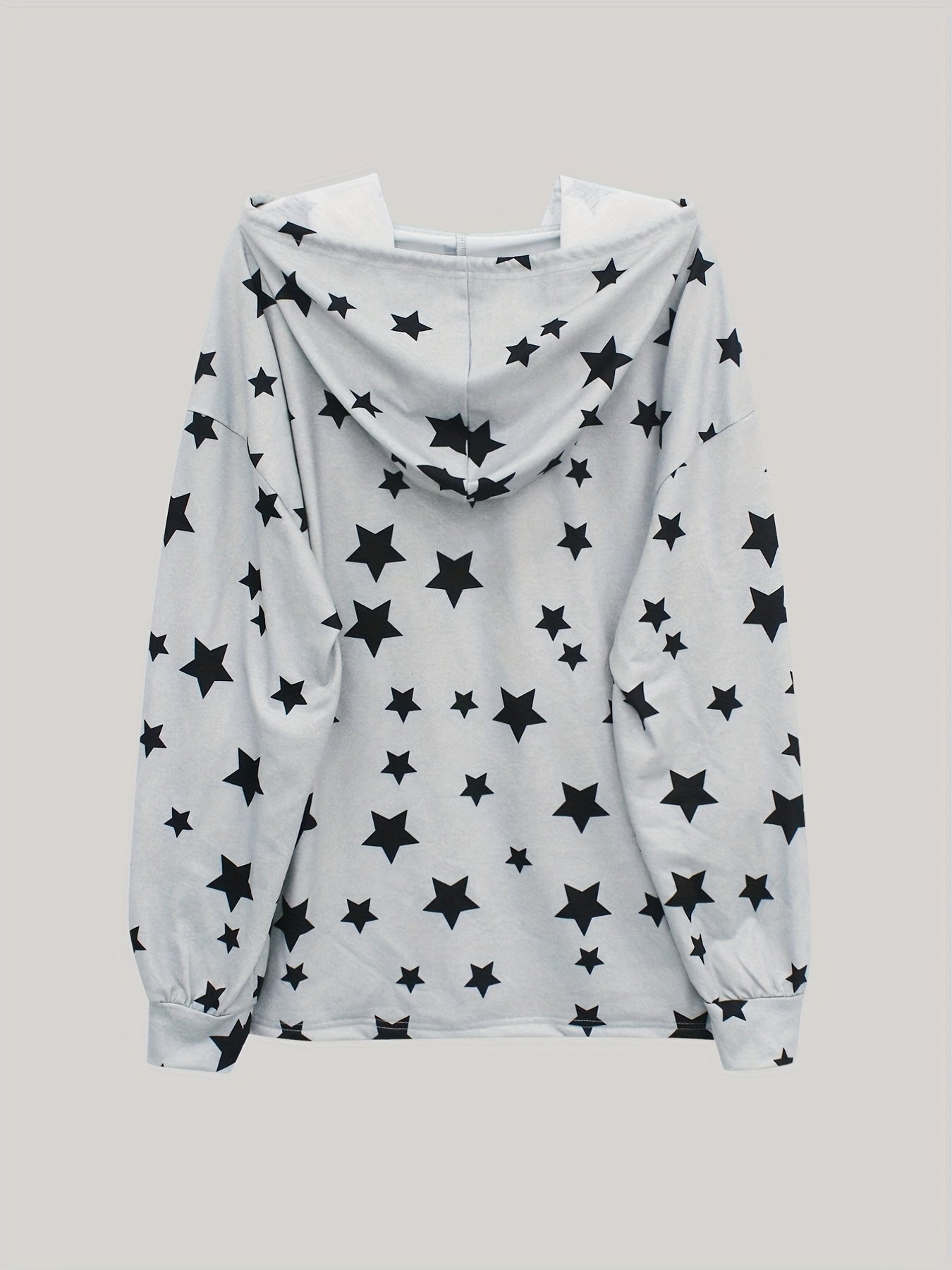 Star Print Kangaroo Pocket Zip Hoodie Drawstring Hoodies Sweatshirt