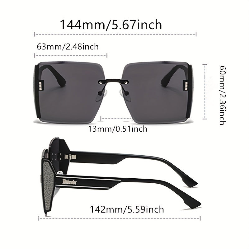 Oversized Square Sunglasses Gradient Lens Rhinestone Decor UV400