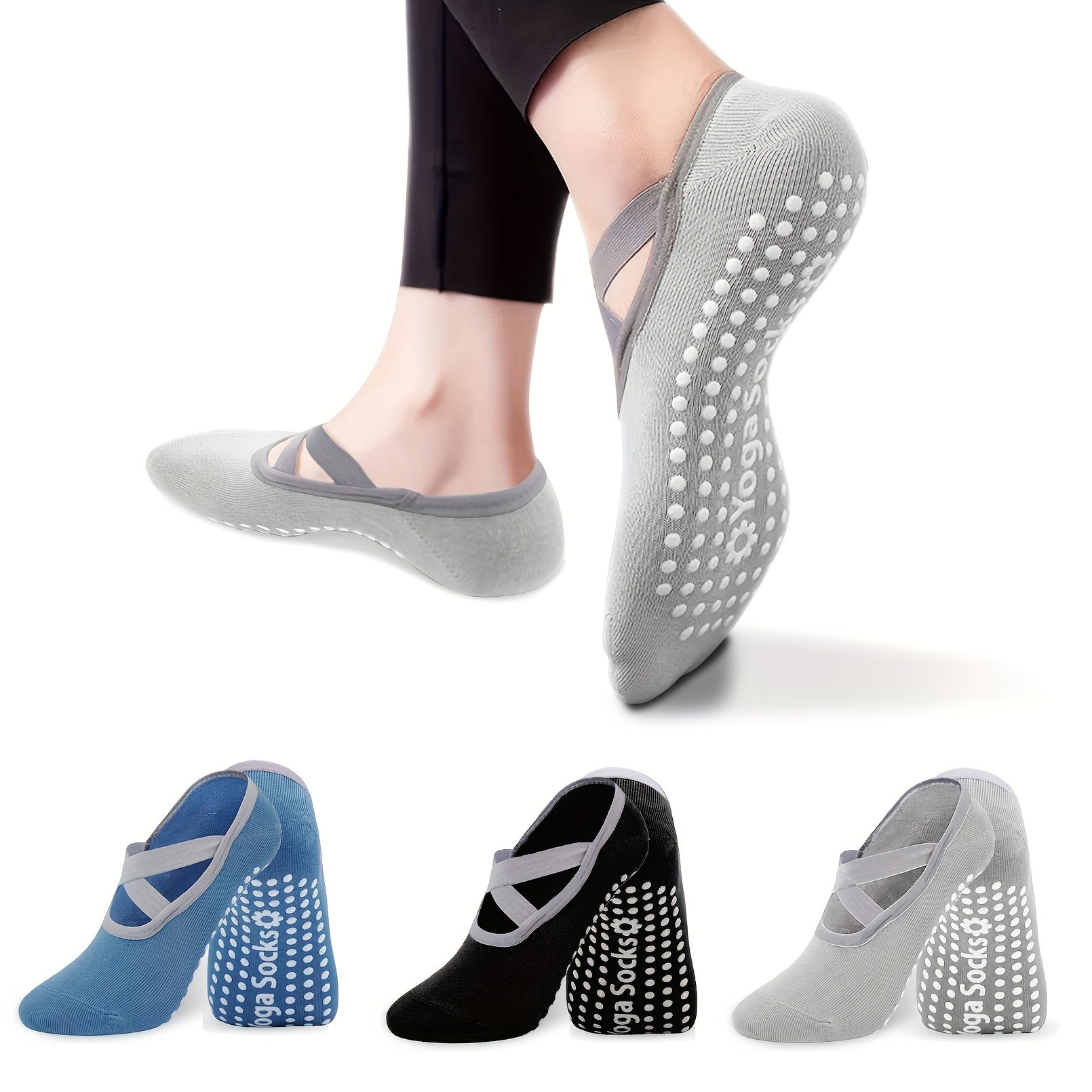 3 Pairs Women's Yoga Socks Non Slip With Grips - Barre Fitness