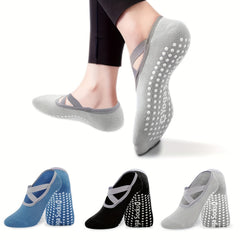 3 Pairs Women's Yoga Socks Non Slip With Grips - Barre Fitness