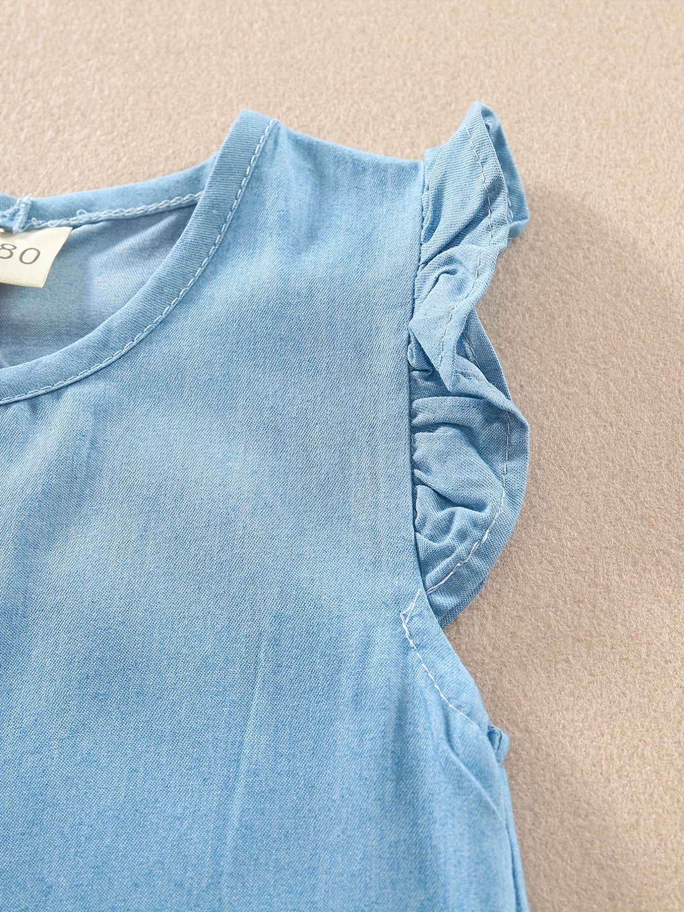 Toddler Girls Zip Up Denim Dress with Flutter Sleeve