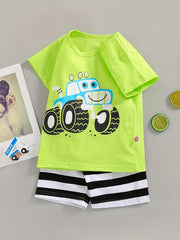 Boys Off-road Vehicle T-shirt & Striped Shorts Set