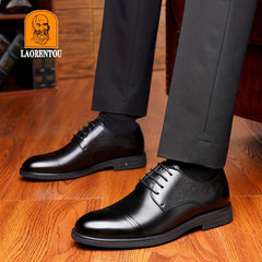 Men's Casual Leather Business Shoes Lace up Thick-soled Non-slip