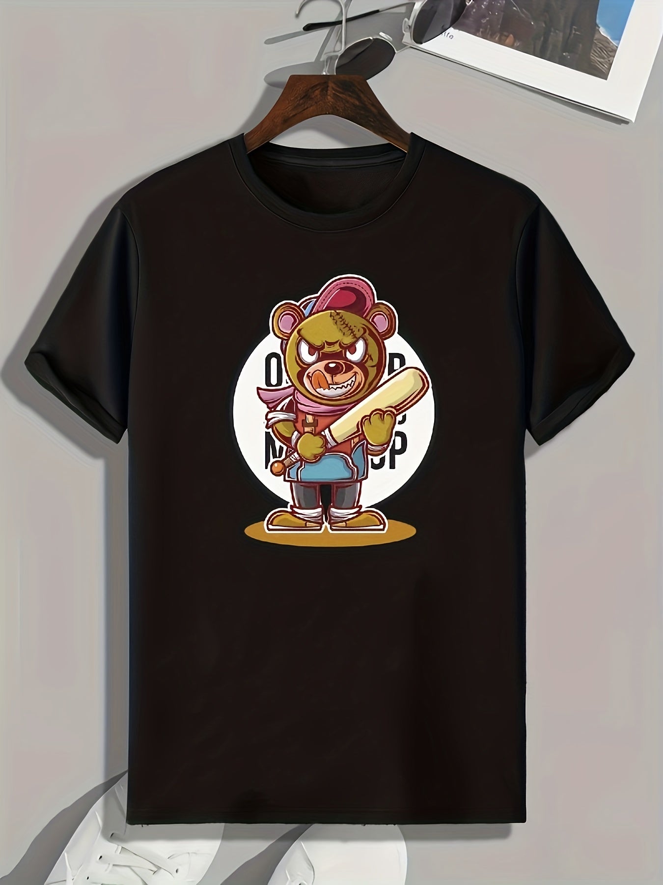 Bear Print Men's Graphic Tee for Summer