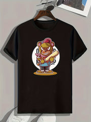 Bear Print Men's Graphic Tee for Summer