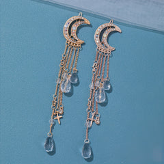 Girls Golden Moon Hair Clip Tassel Rhinestone Hairpin