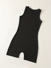 Solid Crew Neck Romper Sleeveless Jumpsuit Casual