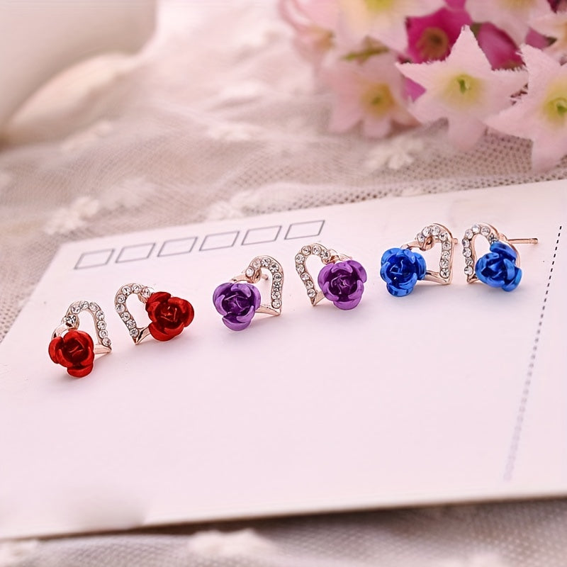 Love Rose Flower Stud Earrings for Women