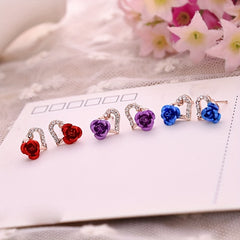Love Rose Flower Stud Earrings for Women