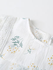 Girls Lace Ruffled Sleeves Floral Print Princess Dress