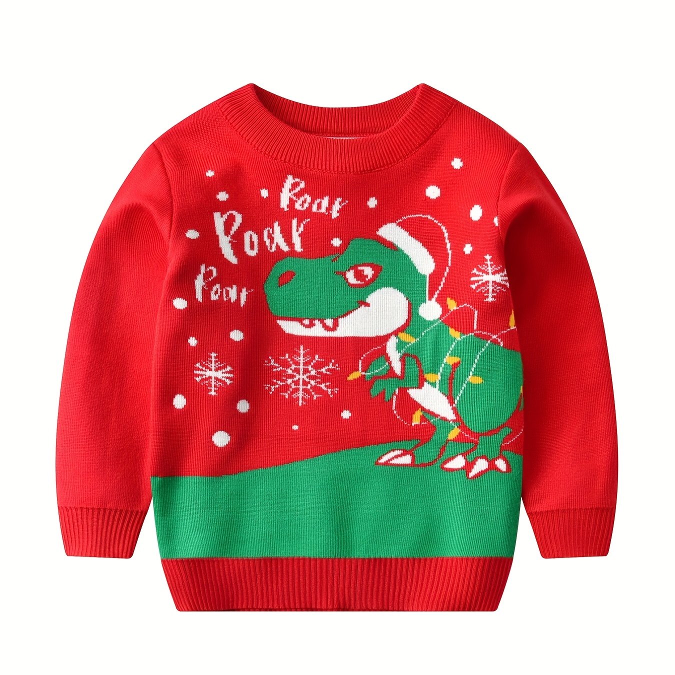 Christmas Print Knit Crew Neck Sweater for Kids