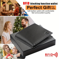 Men's RFID Anti theft Wallet Leather Short Wallet Money Clip Vintage