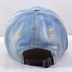 Washed Distressed Baseball Cap Rhinestone Skull Denim Dad Hats Light Adjustable