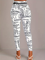 Letter Print Sports Leggings High Waist Yoga Running Tight Pants