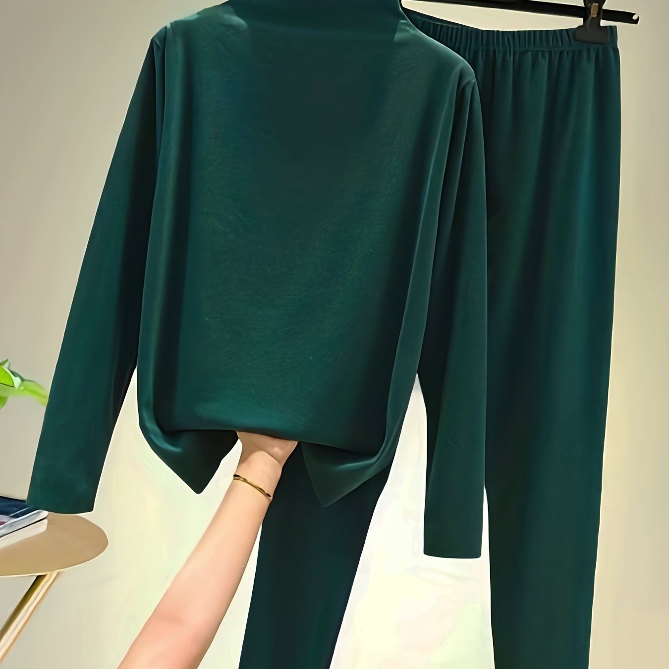 Mock Neck Long Sleeve Top & Wide Leg Pants Set Women's Clothing