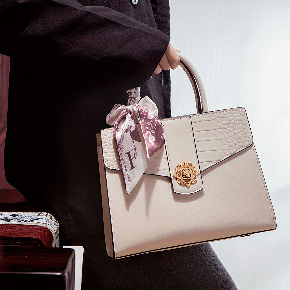 Chic Two-Layer Leather Handbag with Tassel Elements