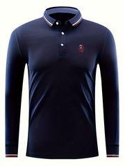 Skull & Rose Print Men's Lapel Polo Shirt Long Sleeve Top