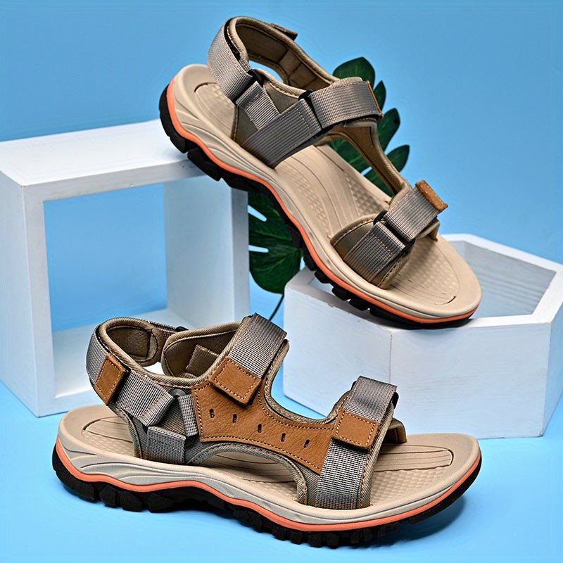 Men's Vintage Leather Slide Sandals Hook and loop Summer Walking Shoes