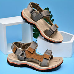 Men's Vintage Leather Slide Sandals Hook and loop Summer Walking Shoes