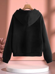 Women's Solid Zip Up Long Sleeve Hoodie Drawstring Sweatshirt