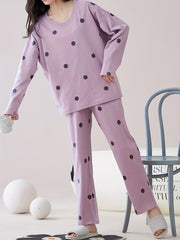 Polka Dot Pajama Set Long Sleeve Top & Pants