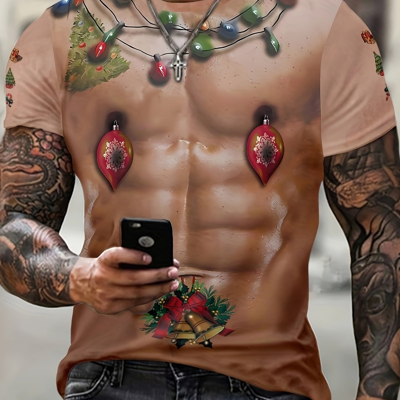 Funny Muscle Pattern Christmas Tee Shirt for Men