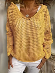 Casual Sweater Women's Plus Solid Hollow Out Long Sleeve Hoodie Jumper