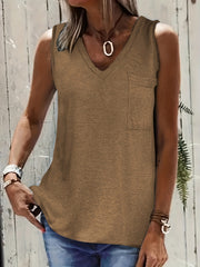 Casual V Neck Tank Top with Pocket for Women