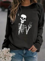 Halloween Skull Printed Sweatshirt for Women