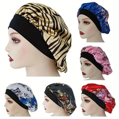 Floral Print Elastic Satin Hair Bonnet Soft Nightcap