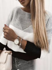 Casual Long Sleeve Block Cut Out Sweater
