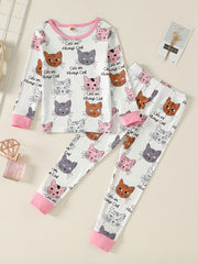 Girls 2pcs Lounge Wear Homewear Long Sleeve Top & Matching Pants Set