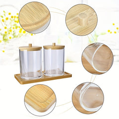 3pcs Clear Plastic Swab Holders with Lid for Vanity Dresser