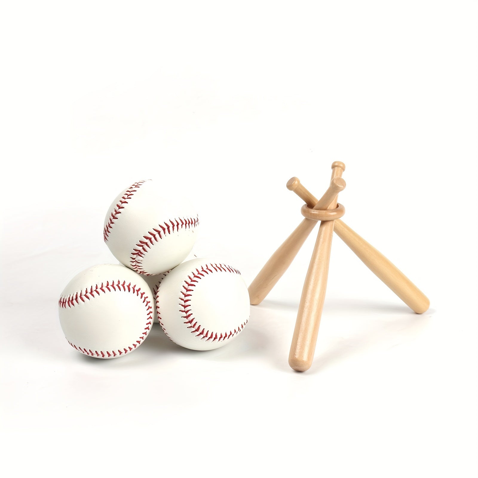 Wooden Baseball Display Stand with Mini Bats & Ring for Tennis Softball